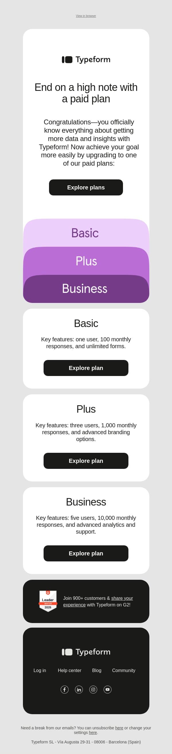 Finish strong 🌟 email from Typeform screenshot