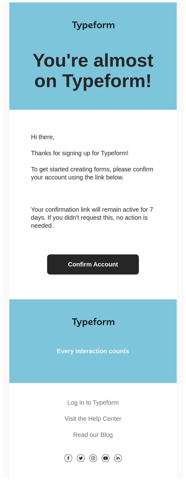 Just one step to activate your Typeform account email from Typeform screenshot
