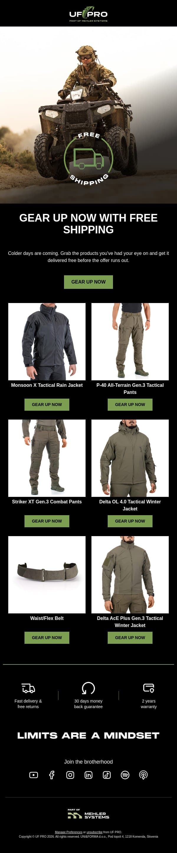 Gear Up With Free Shipping π email from UF PRO screenshot