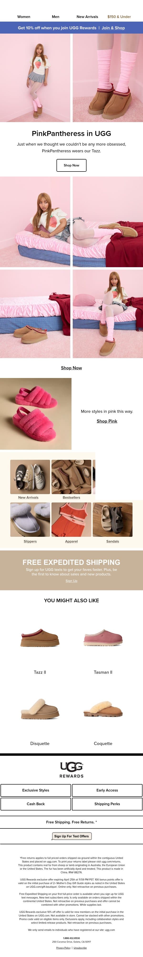 SPOTTED: PINKPANTHERESS email from Ugg Australia screenshot