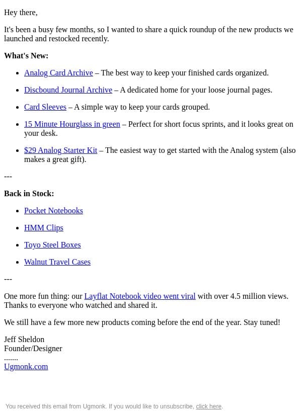 We've been busy email from Ugmonk screenshot