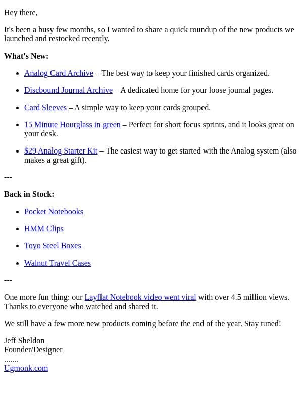 We've been busy email from Ugmonk