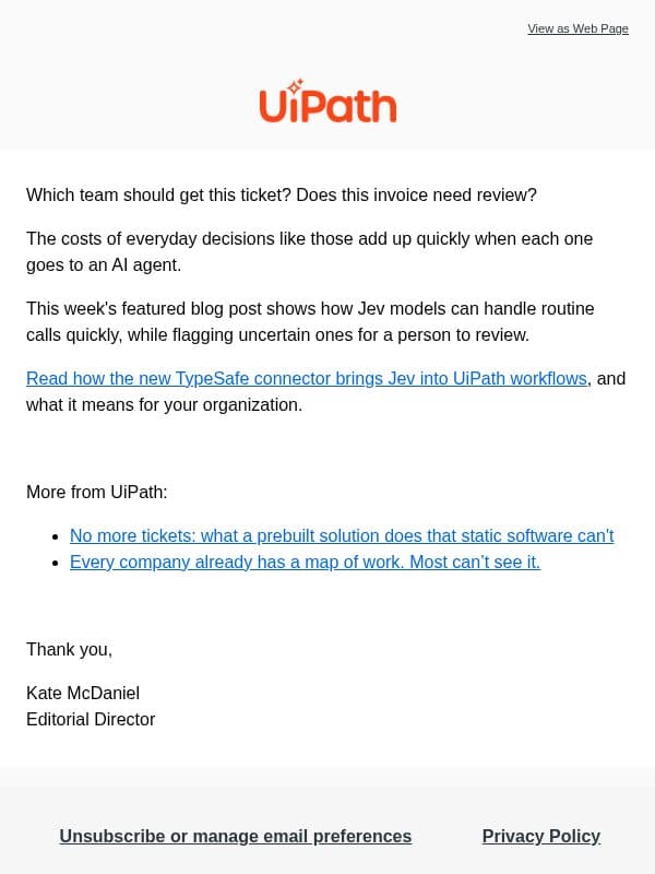 Not every decision needs an AI agent email from UiPath