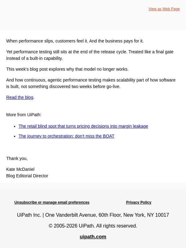 Slow is the new downtime email from UiPath