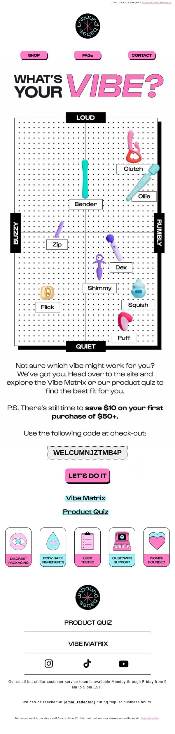 What's Your Vibe? email from Unbound screenshot