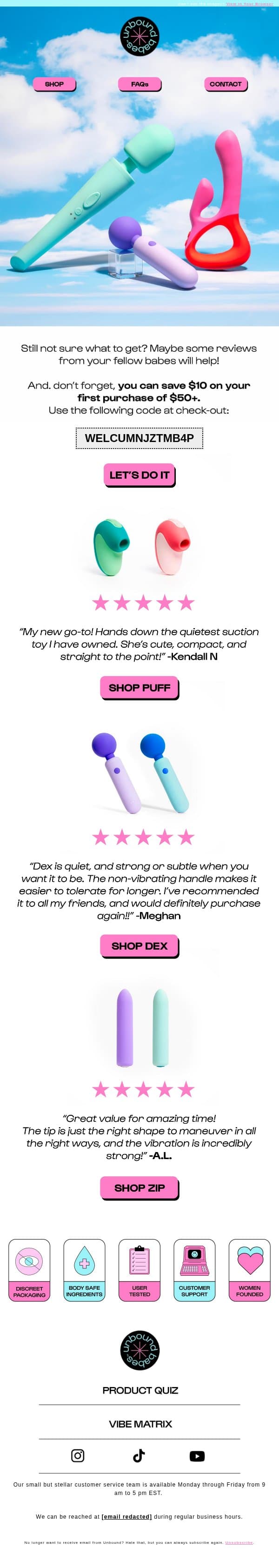 Shop it like it's hot! email from Unbound screenshot