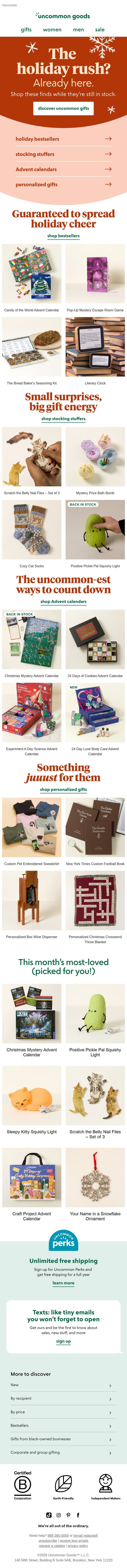 Holiday favorites have landed! email from Uncommon Goods screenshot