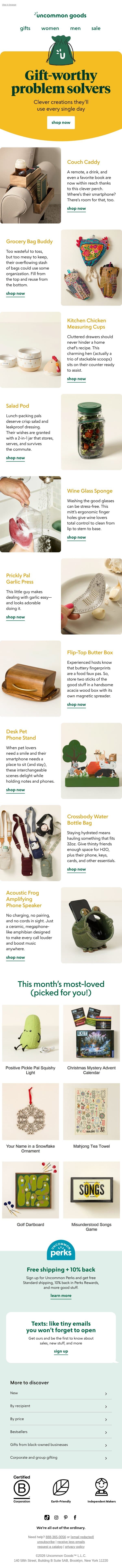 Make life better, easier, and more fun! email from Uncommon Goods screenshot
