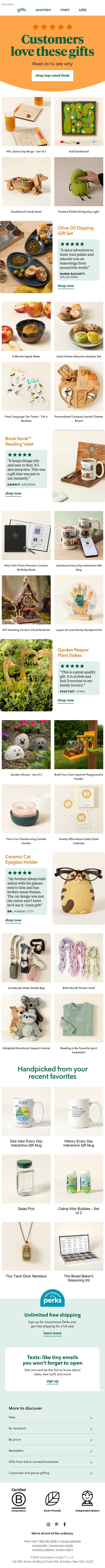 Gifts customers love email from Uncommon Goods screenshot