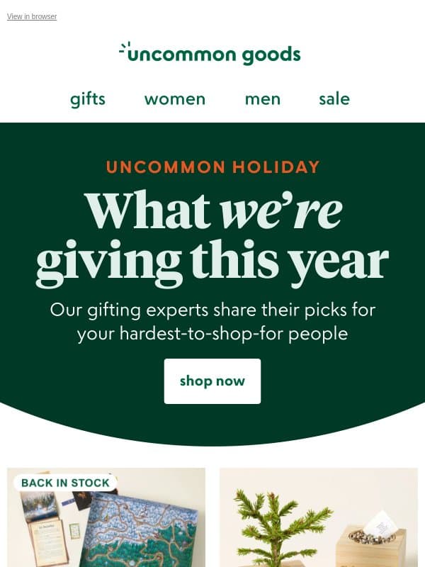 What our gifting experts are giving this year email from Uncommon Goods