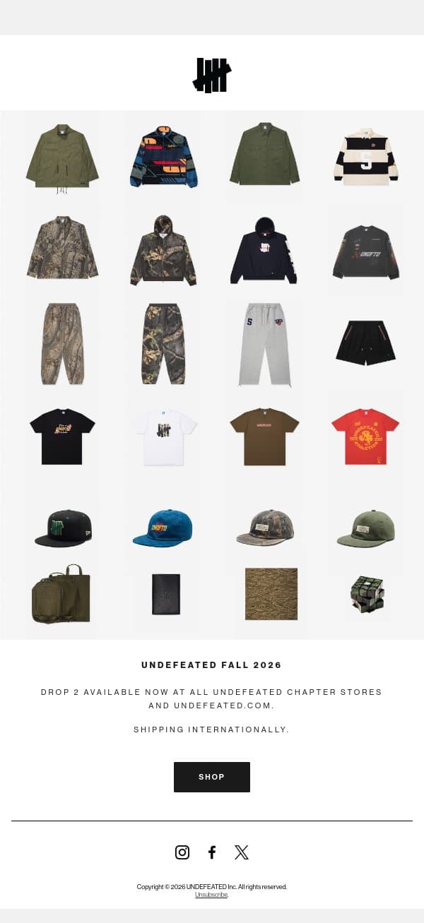 UNDEFEATED Fall '26 - Drop 2 Available Now email from Undefeated screenshot