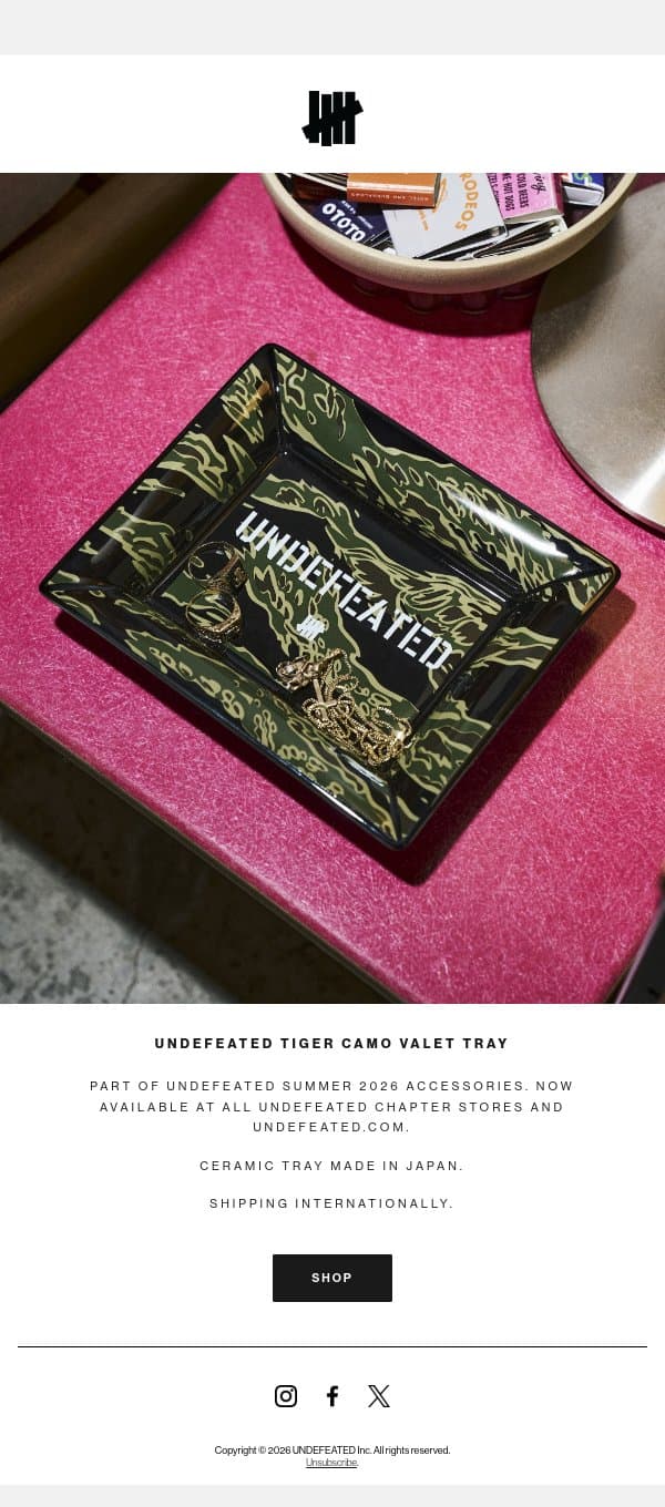 UNDEFEATED Tiger Camo Valet Tray - Now Available email from Undefeated screenshot