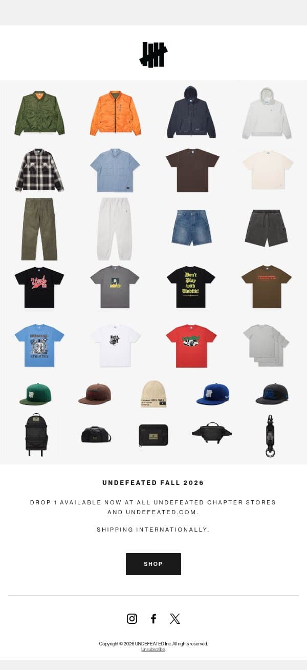 UNDEFEATED Fall '26 - Drop 1 Available Now email from Undefeated screenshot