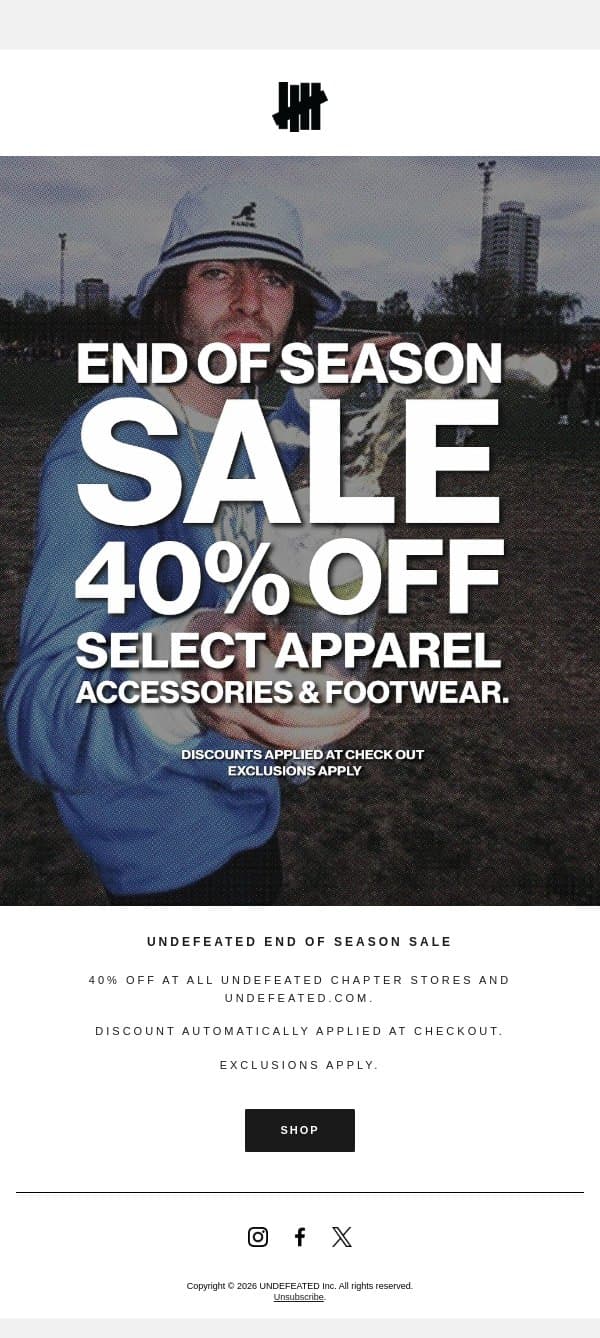 UNDEFEATED End of Season Sale email from Undefeated screenshot