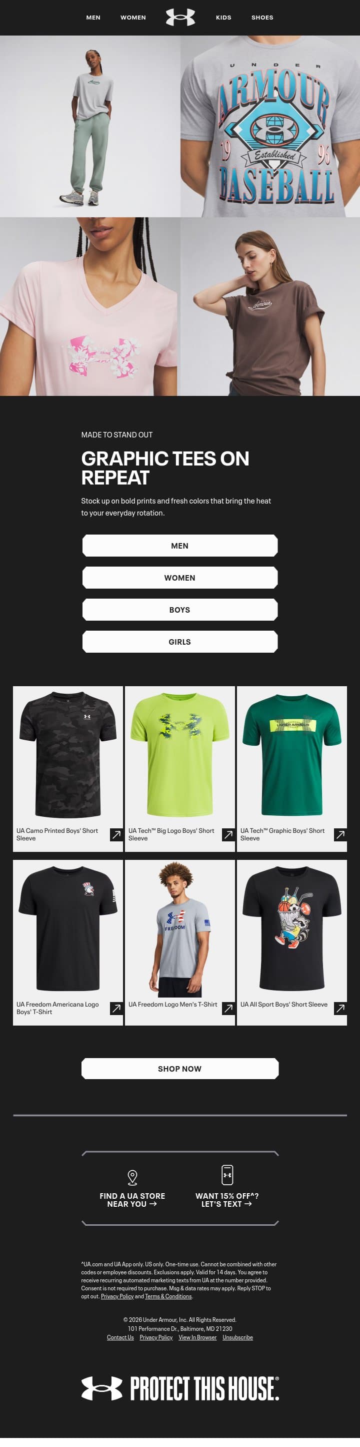 Fresh graphics made for Fall fits email from Under Armour screenshot
