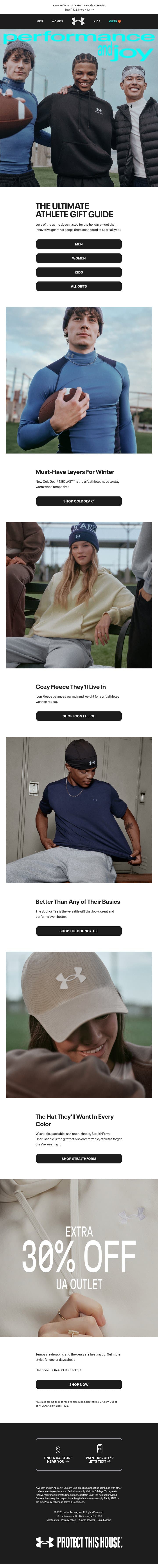 Your Holiday gift guide just landed email from Under Armour screenshot