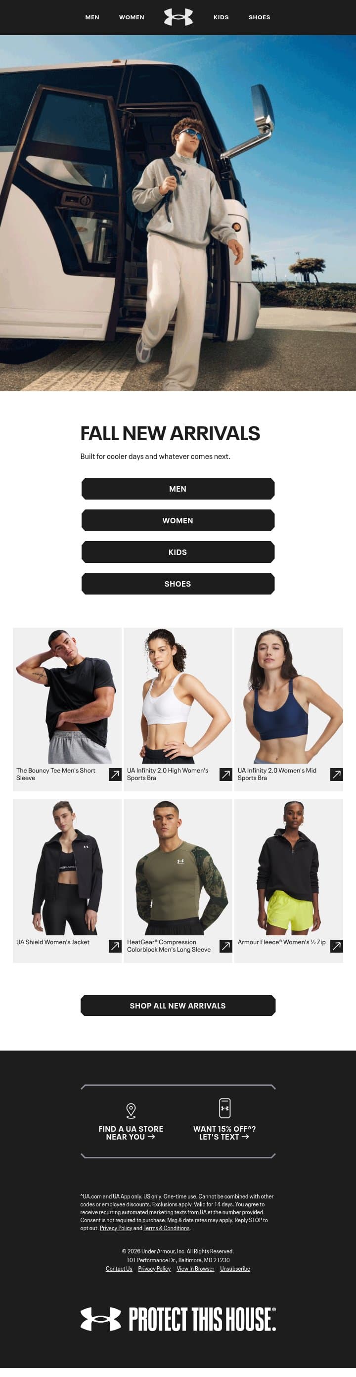 Check out what’s new this Fall email from Under Armour screenshot