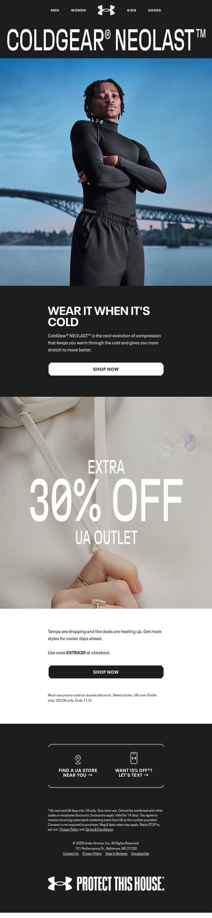 Just Dropped: ColdGear® Neolast™ 🪂 email from Under Armour screenshot