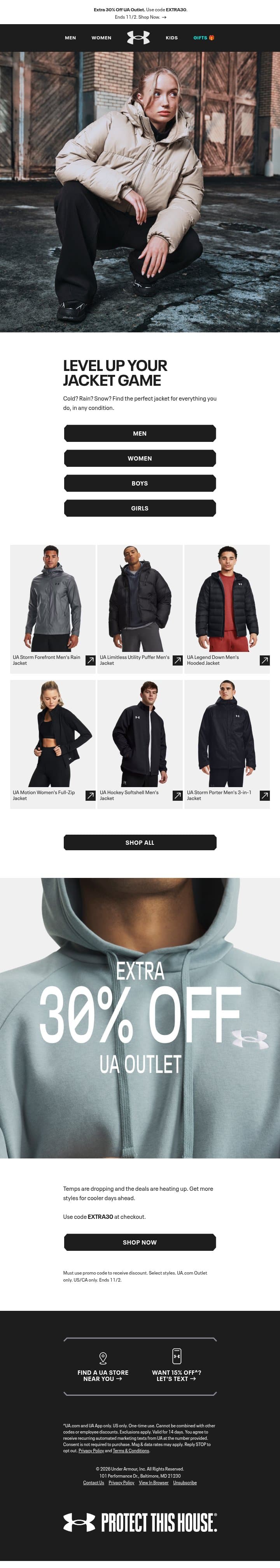 Ready to take on the weather? email from Under Armour screenshot