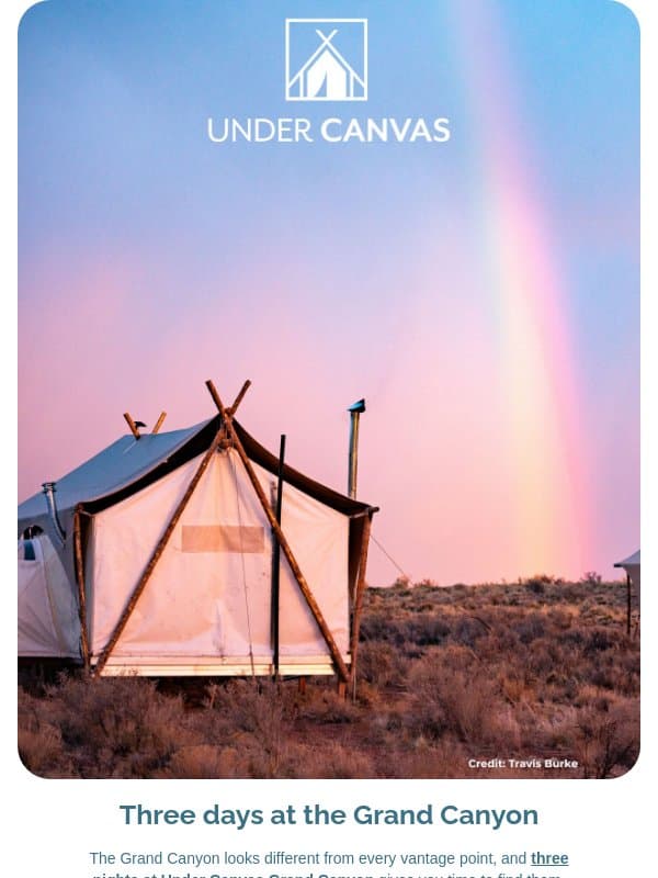 Adam, only four days left to get your 3rd night free email from Under Canvas
