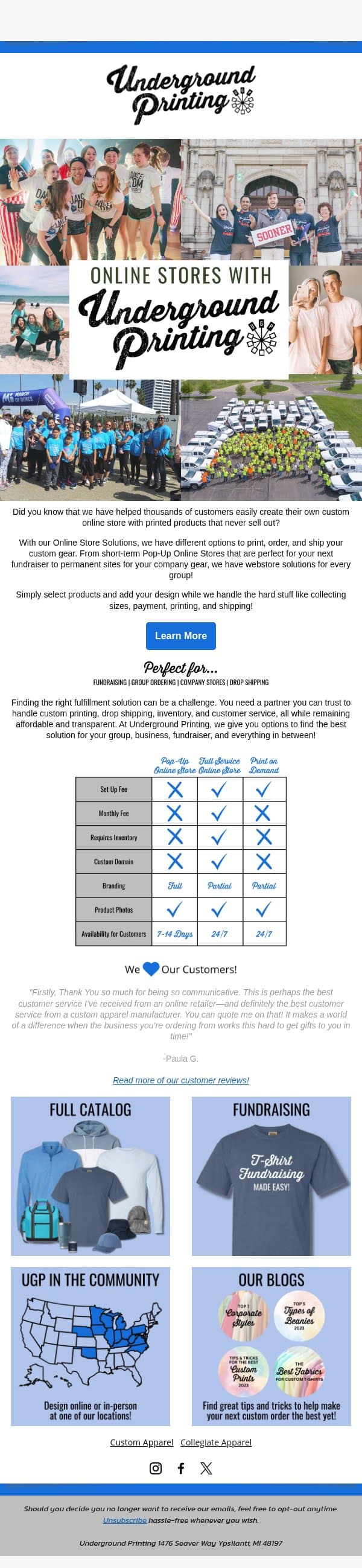 Custom Apparel made easy with Underground Printing email from Underground Shirts screenshot