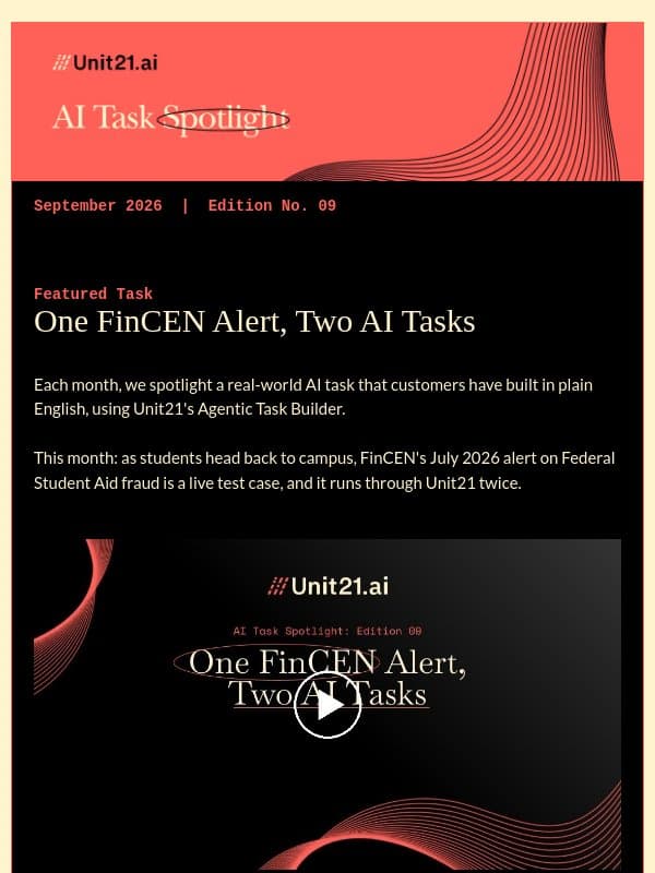 FinCEN's new red flags for student aid fraud, already built email from Unit21