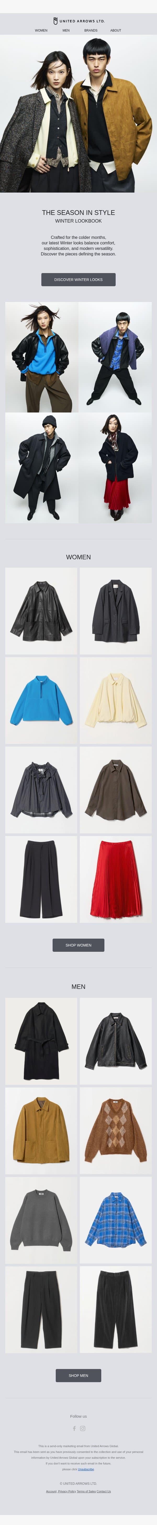 Find Your Perfect Winter Look Now email from United Arrows Men screenshot
