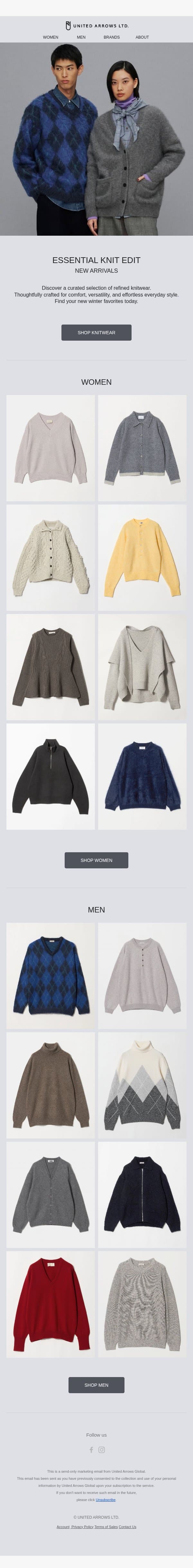 The Knitwear Edit for Cooler Days email from United Arrows Men screenshot