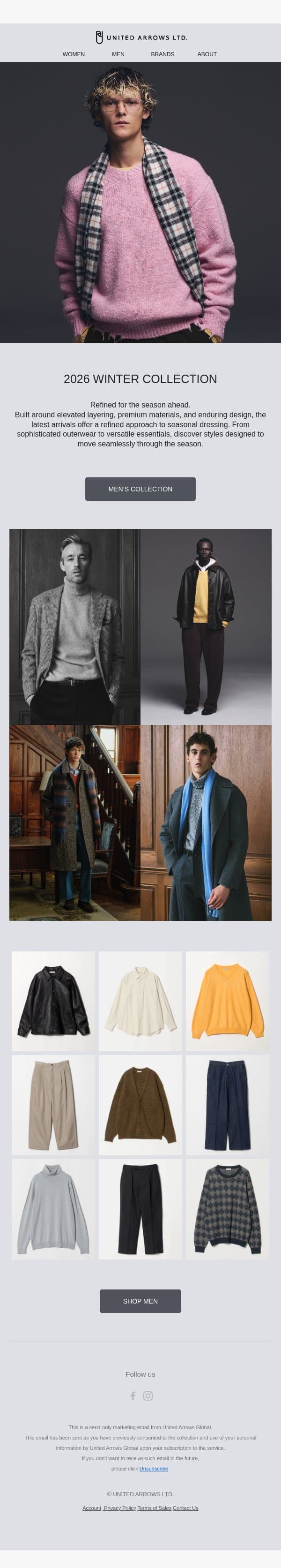 Winter Collection 2026 | New Arrivals for the Season Ahead. email from United Arrows Men screenshot