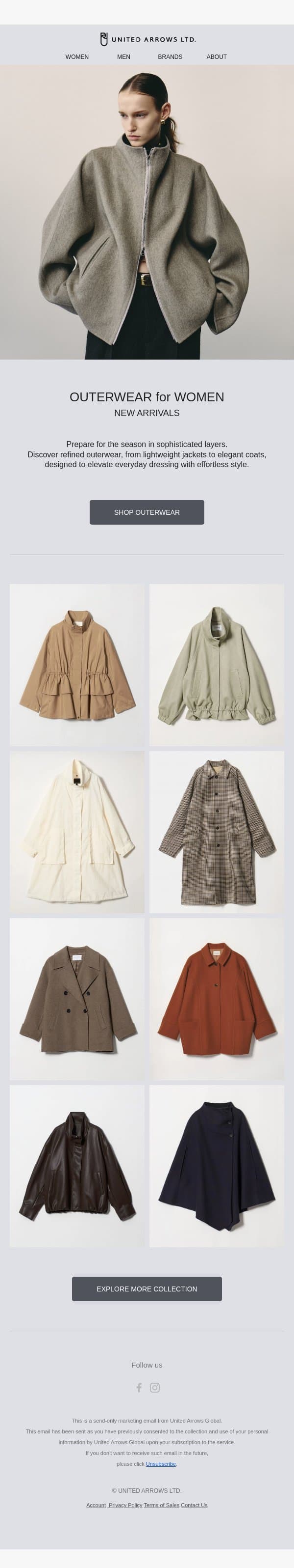Just Arrived: New Outerwear email from United Arrows Men screenshot