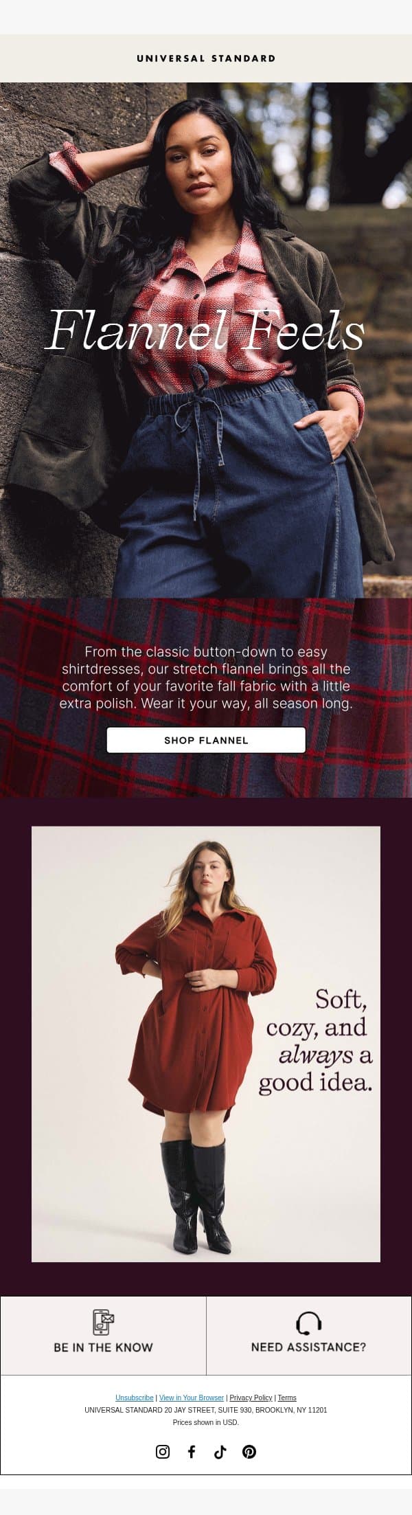 Soft spot for flannel? Same. email from Universal Standard screenshot