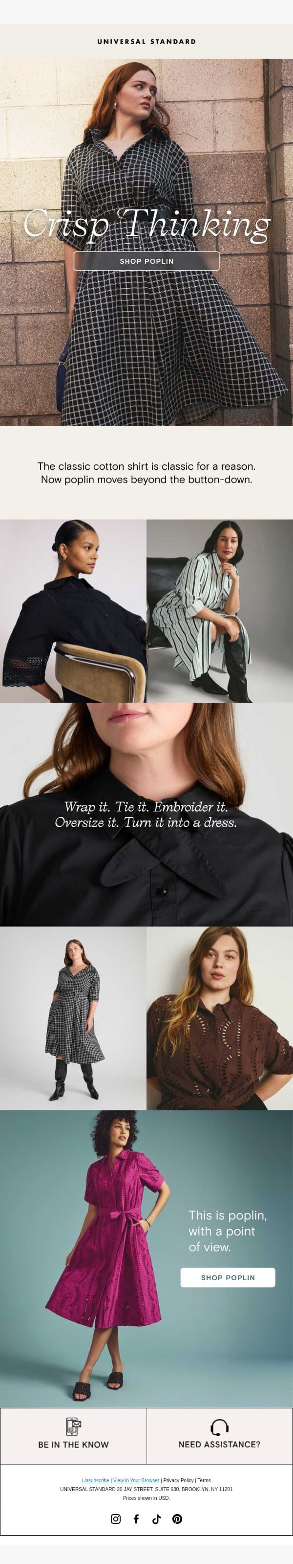 Sophisticated shirting, in every form. email from Universal Standard screenshot