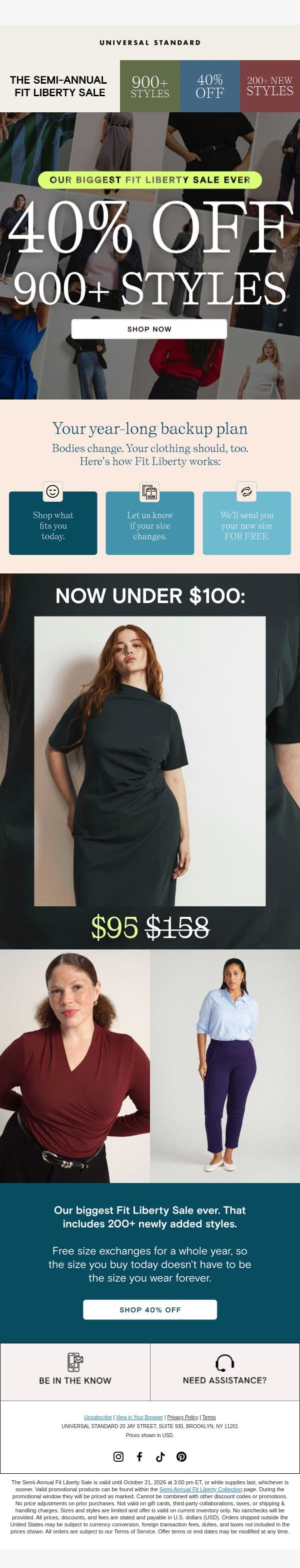 TAKE 40% OFF 900+ STYLES email from Universal Standard screenshot