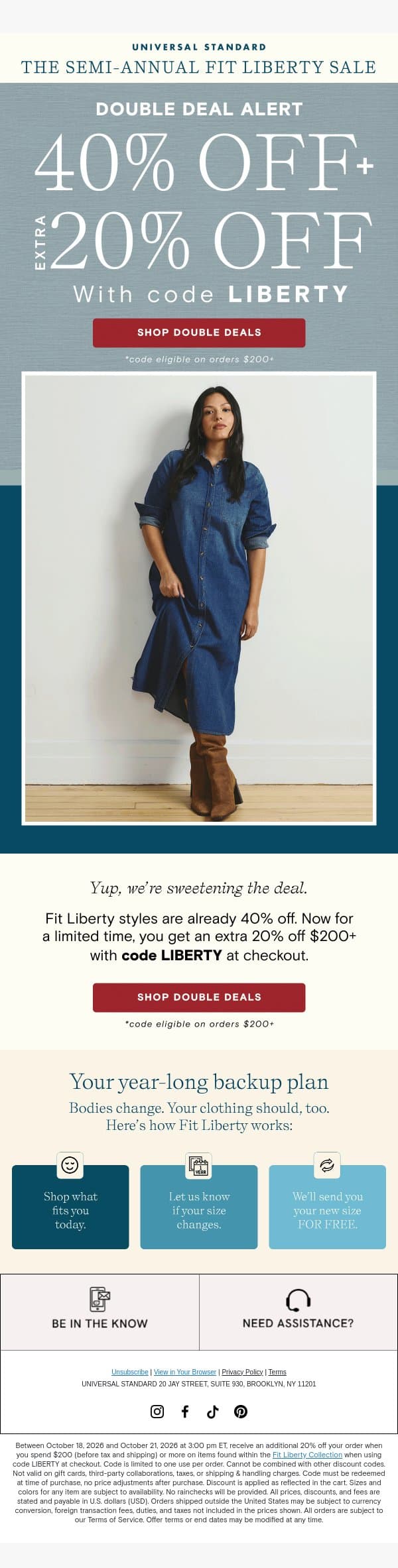 Double Discount Alert email from Universal Standard screenshot