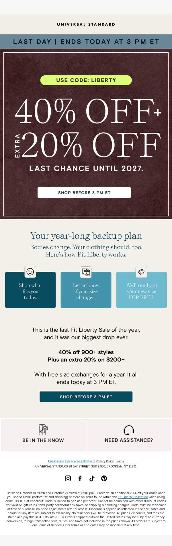 π¨ DOUBLE DISCOUNTS: Last chance for Fit Liberty Sale π¨ email from Universal Standard screenshot