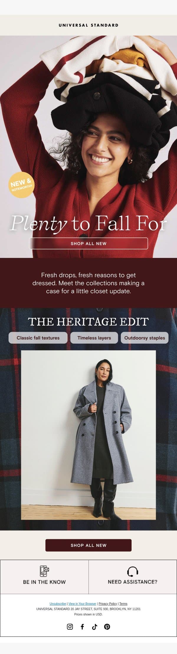 So much new. Where to begin? email from Universal Standard screenshot