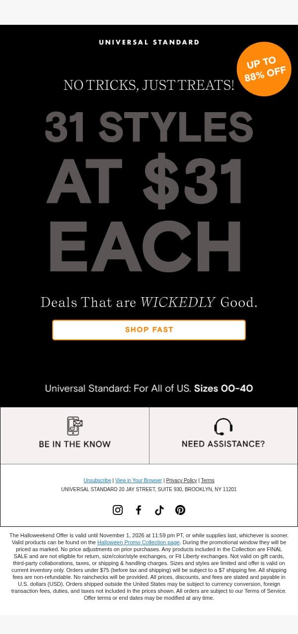 Scary Big Savings. (Like…up to 88% OFF BIG) email from Universal Standard screenshot