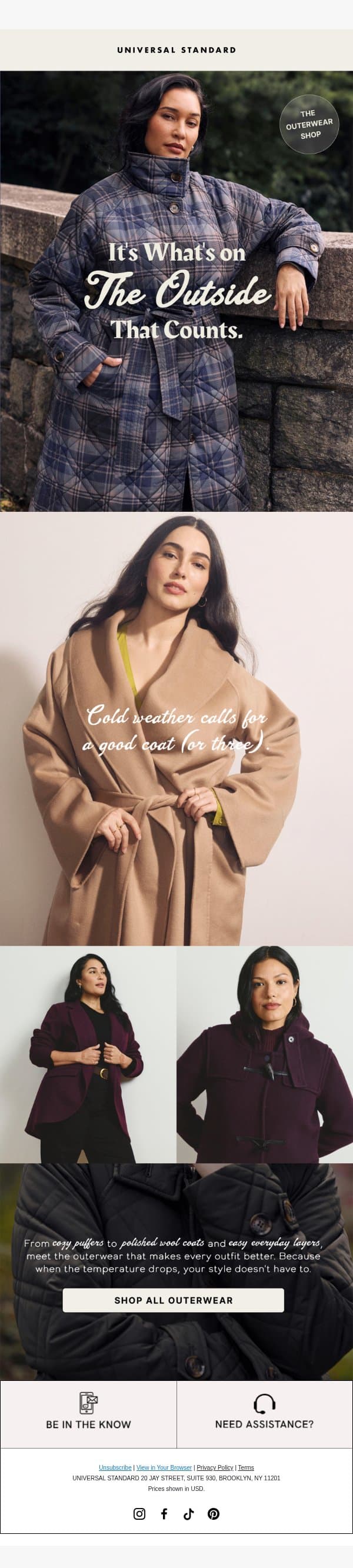 A Good Coat Changes Everything email from Universal Standard screenshot