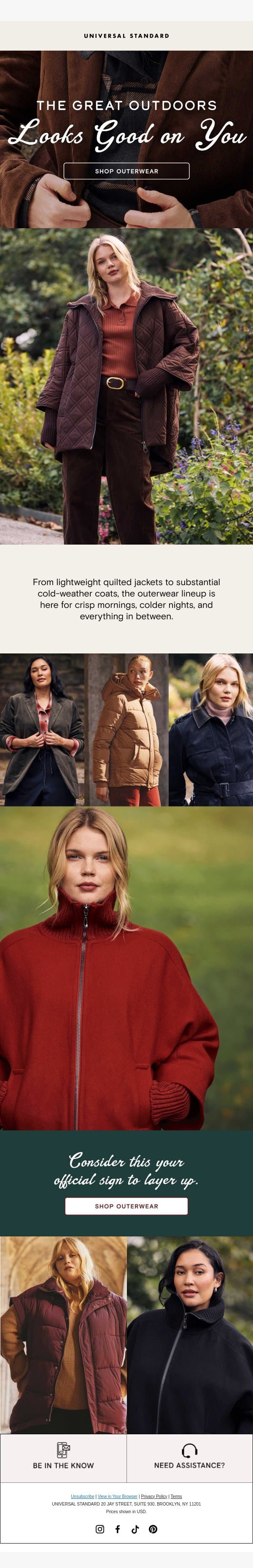 COAT CHECK email from Universal Standard screenshot