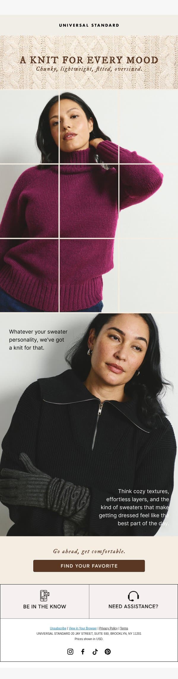 Knit Happens email from Universal Standard screenshot