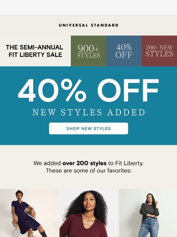 200+ new styles, 40% off email from Universal Standard