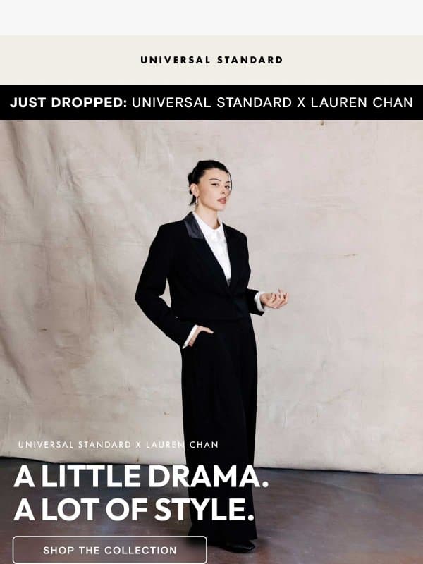 Your NEW holiday wardrobe has arrived email from Universal Standard