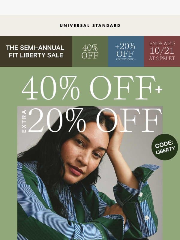 DOUBLE DISCOUNTS: Crispiest Styles email from Universal Standard
