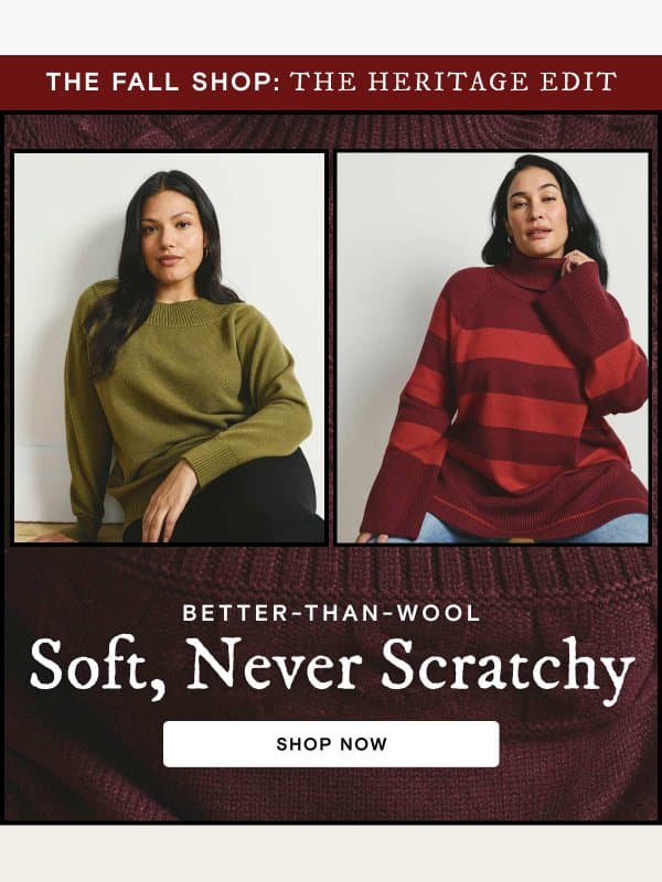 Feels Like Cashmere. Machine Washable. email from Universal Standard