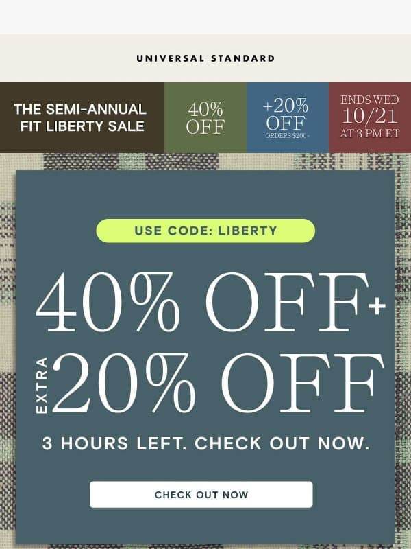 Ends at 3 PM ET!! email from Universal Standard