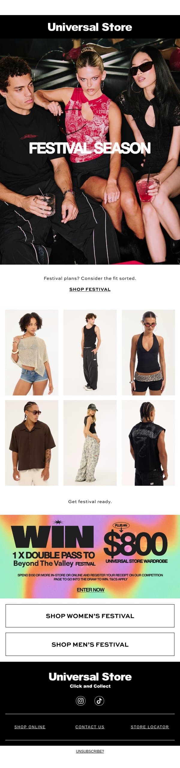 Festival Season Starts Here email from Universal Store screenshot