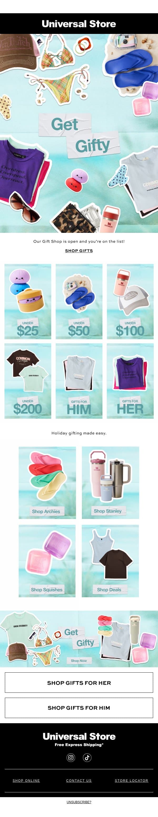 This Your Gift List email from Universal Store screenshot