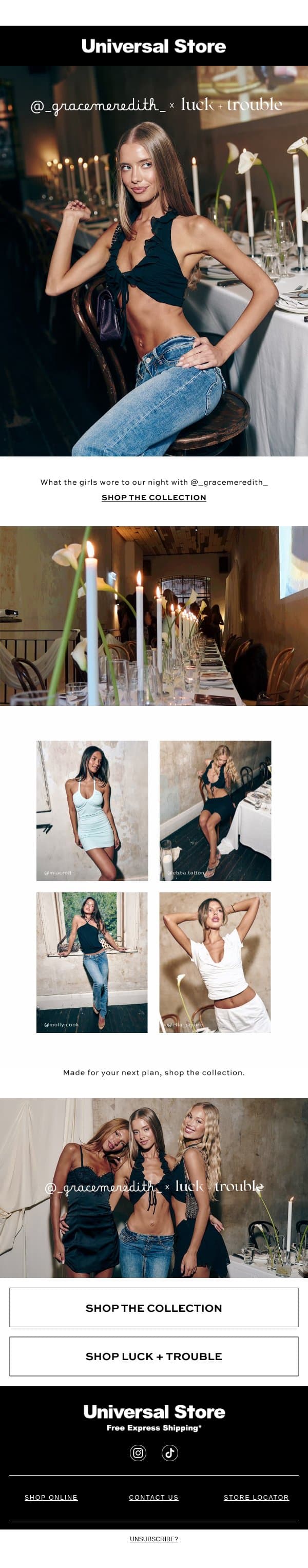A Night With @_gracemeredith_ email from Universal Store screenshot