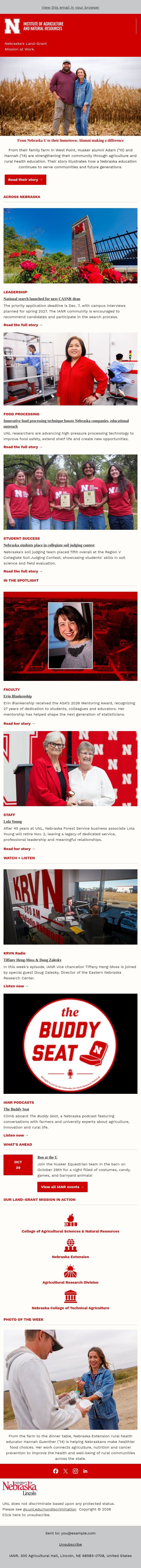 Agriculture + Natural Resources News from Nebraska email from University of Nebraska-Lincoln screenshot