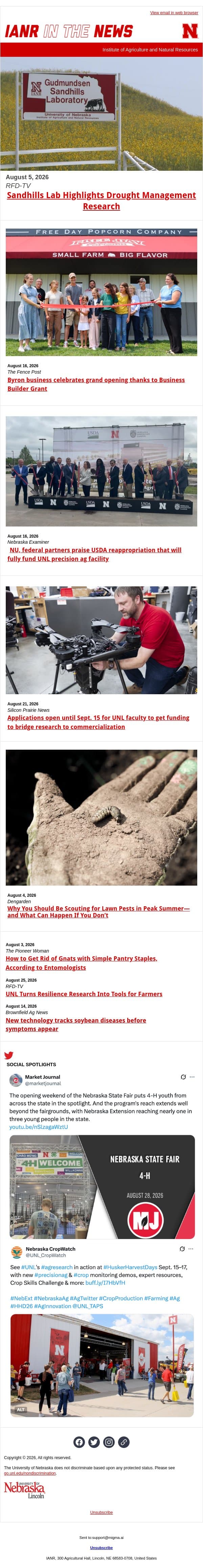 IANR in the News | August Roundup đź—ž email from University of Nebraska-Lincoln screenshot